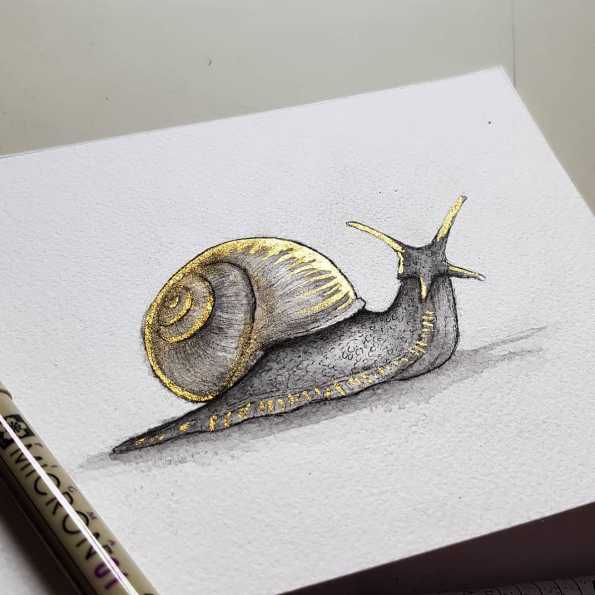 gold on realistoc snail drawing