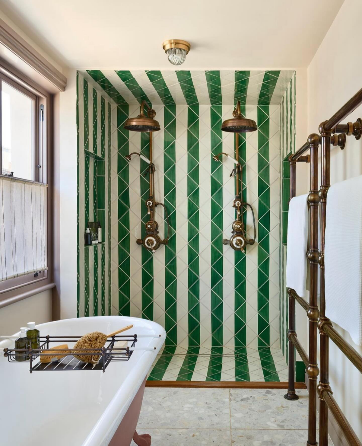 green and white stripes tile pattern in bathroom