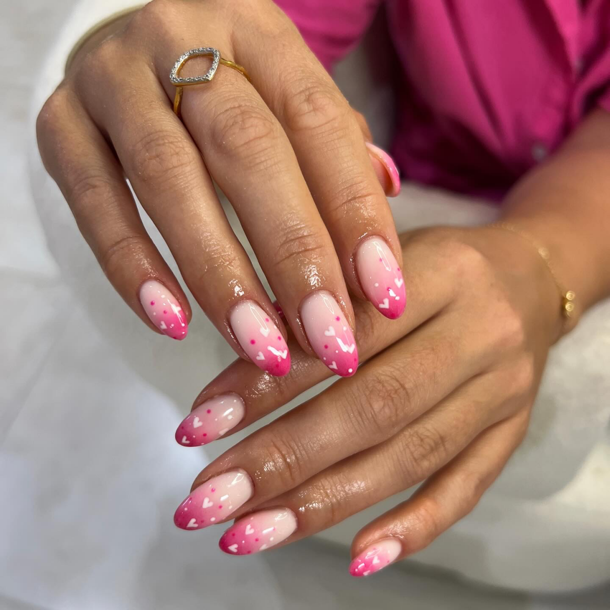 hearts on pink ombre nails