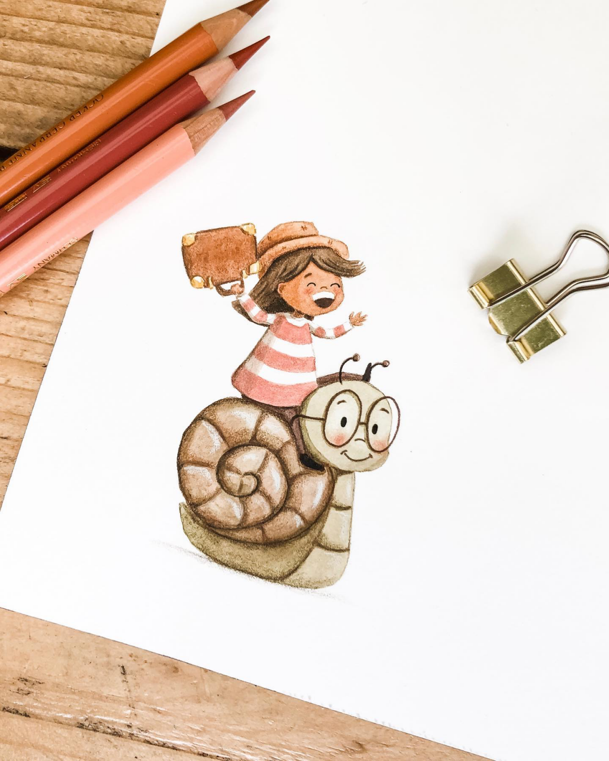 little girl on snail drawing