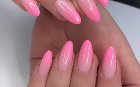 pink ombre nails on almond nails