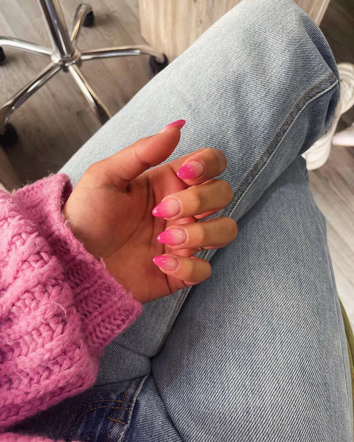 pink ombre nails with light base