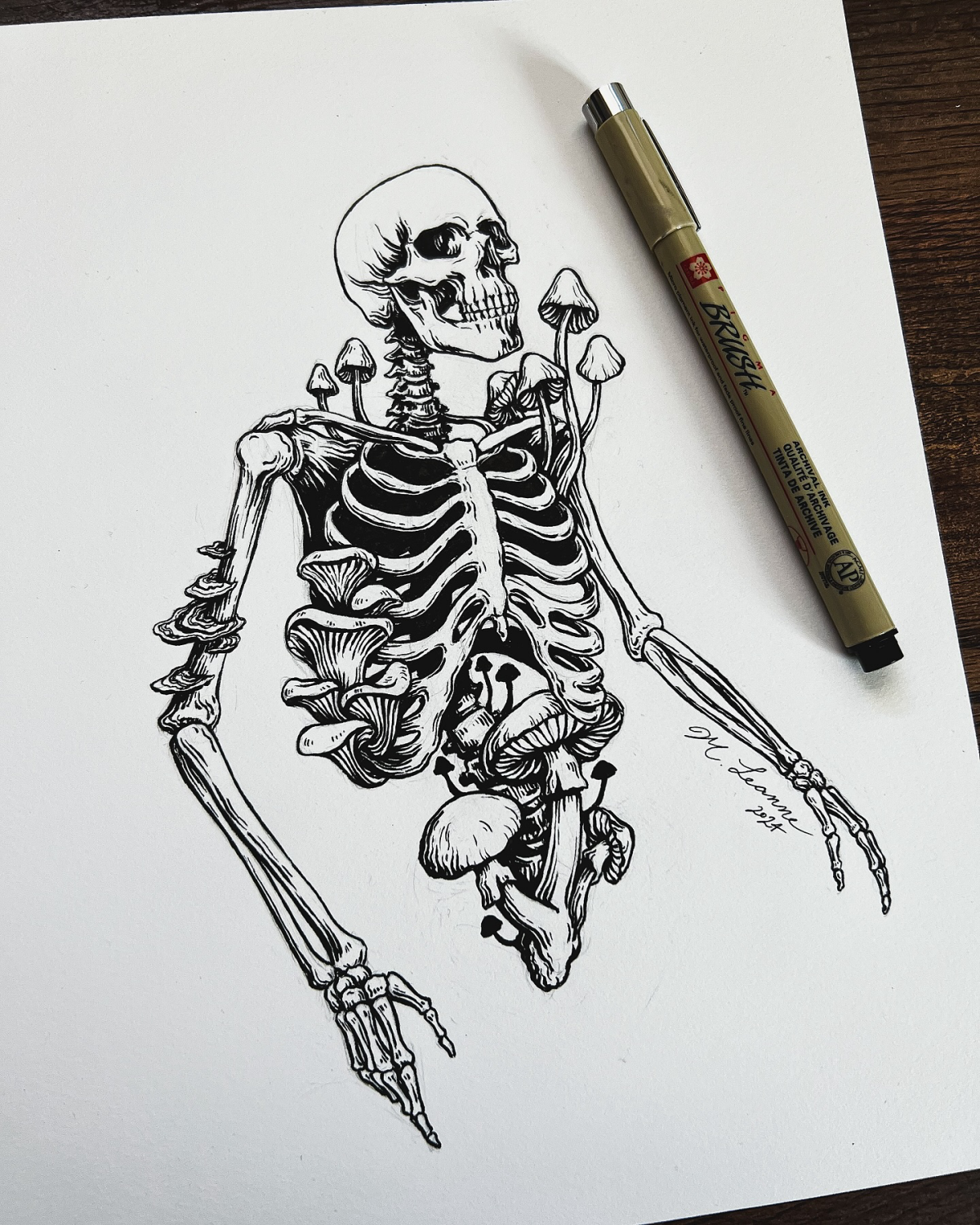 skeleton and mushrooms