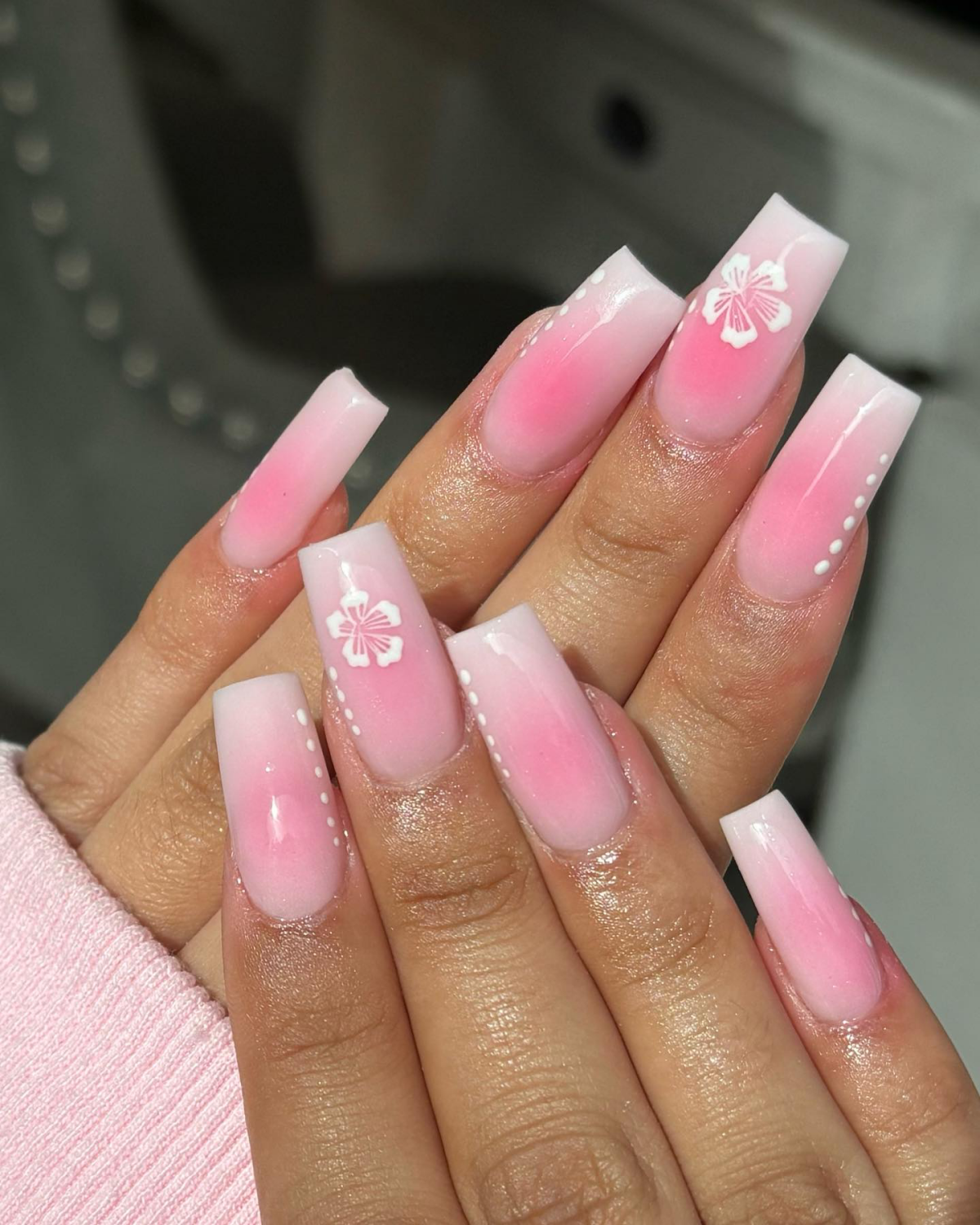 tropical pink aura nails