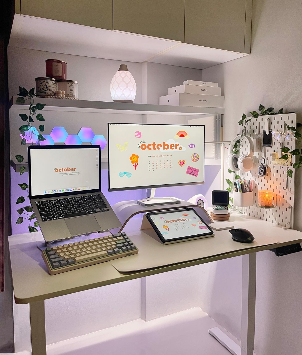aesthetic desk setup multiple screen desk setup