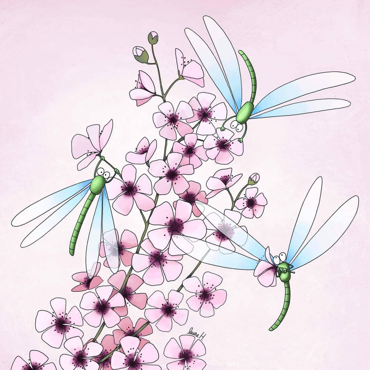 cherry blossoms and dragonflies