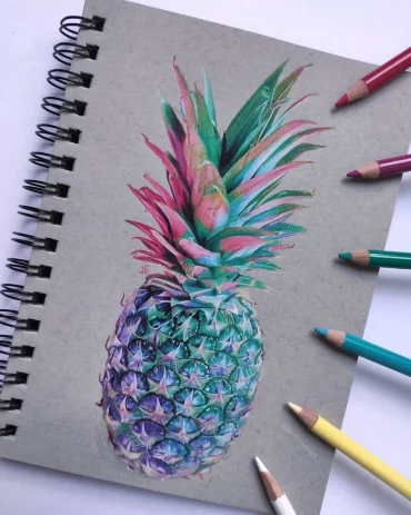 colorful pineapple with colored pencils