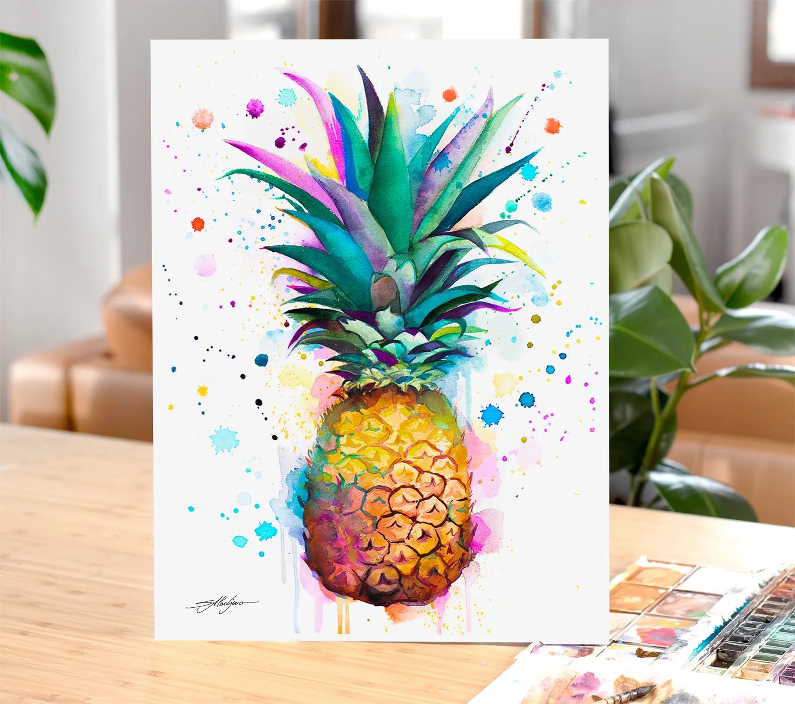 Pineapple watercolor painting print by Slaveika