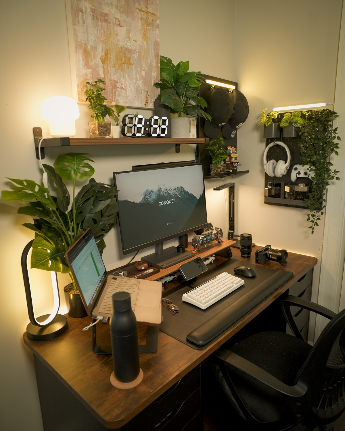 lush green desk setup