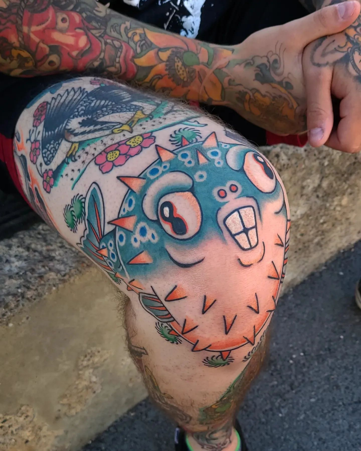 pufferfish knee tattoo 3d tattoo