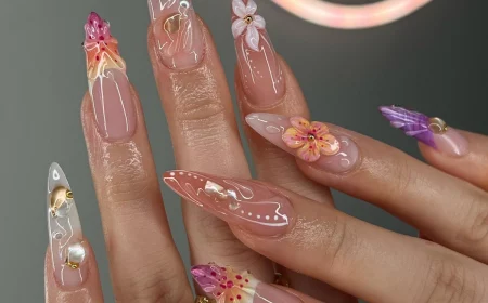 sunset tropical florals nails