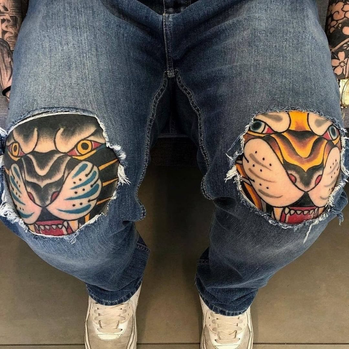 tiger knee tattoos