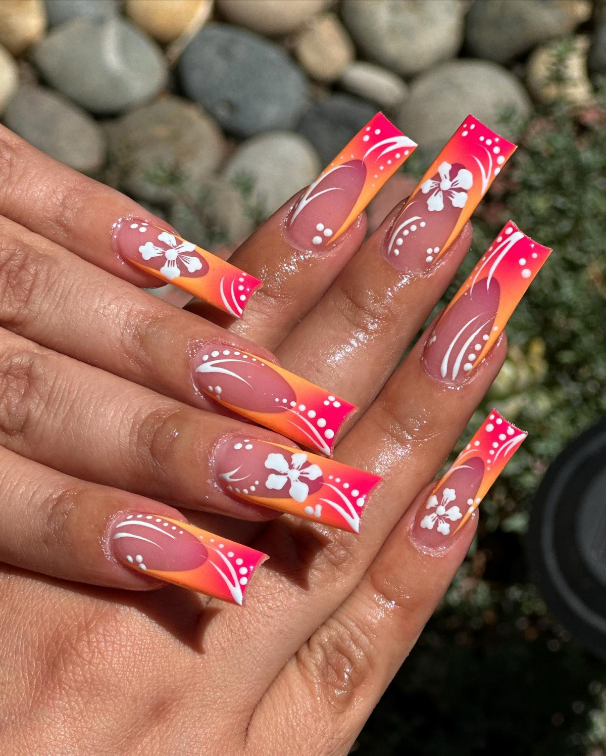 tropical flowers nail design