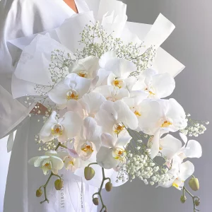 white wedding bouquet from orchids