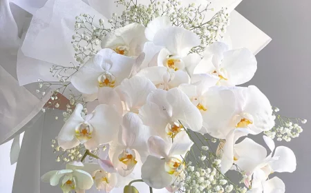 white wedding bouquet from orchids