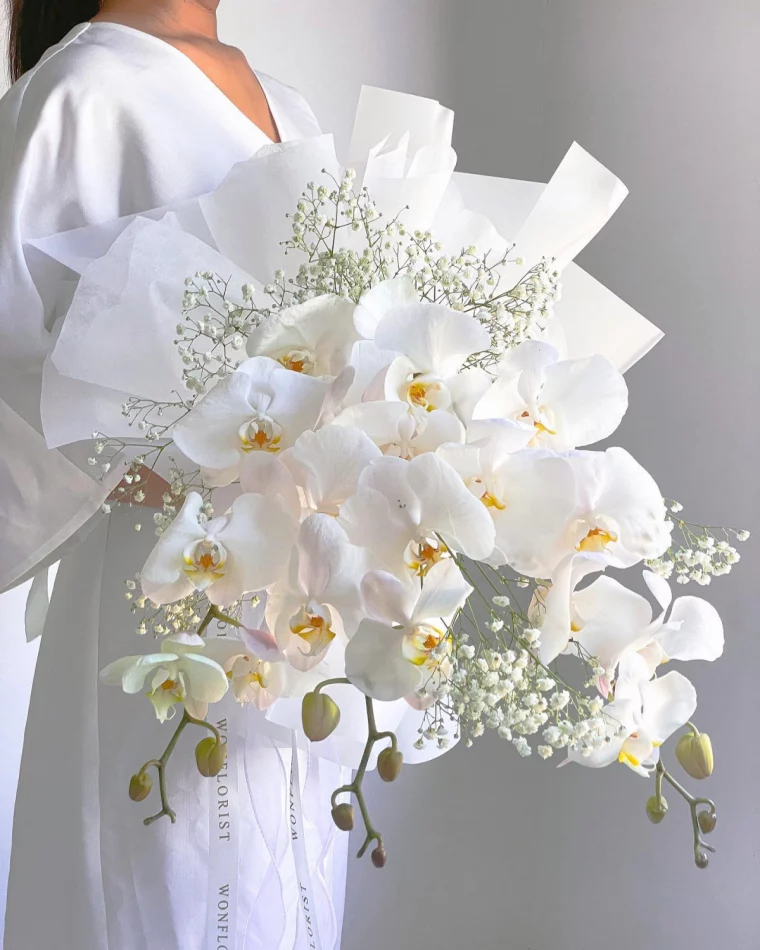 white wedding bouquet from orchids