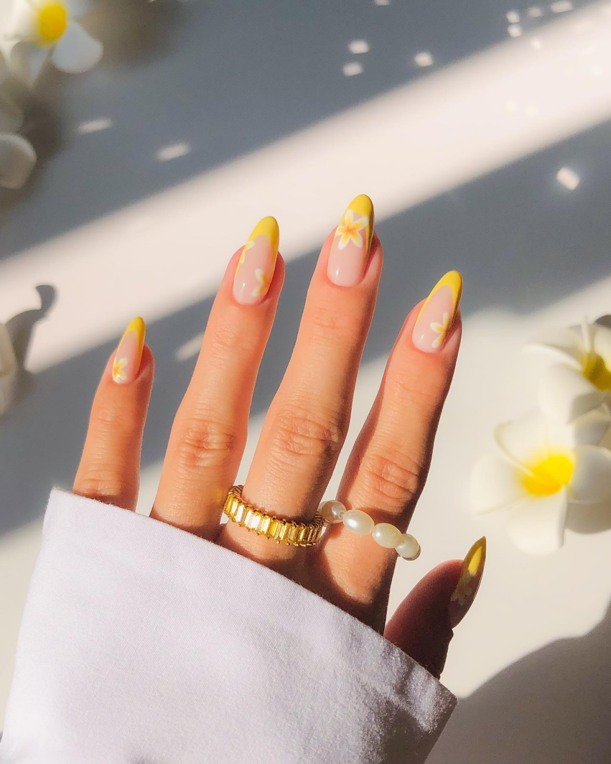 yellow french tips and florals