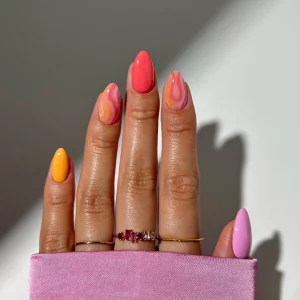 yellow red and pink nails