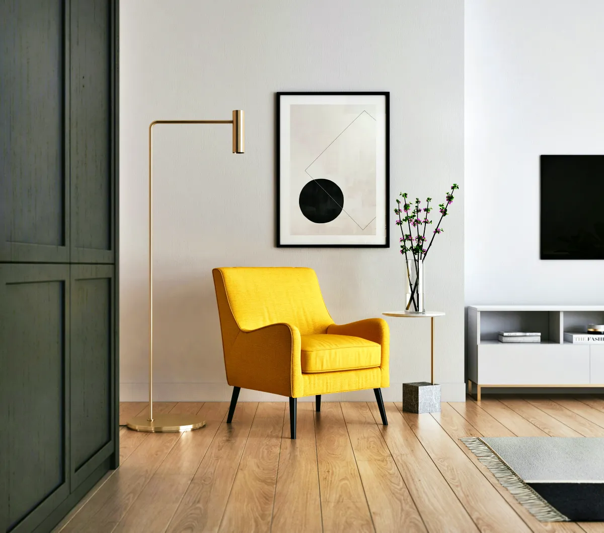 yellow chair floor from wooden material carpet in gray and blackjpg